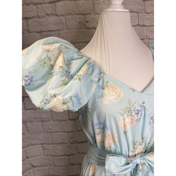 Love Shack Fancy Target Estelle Floral Blue Puff Sleeve Dress Size XS - Picture 6 of 11